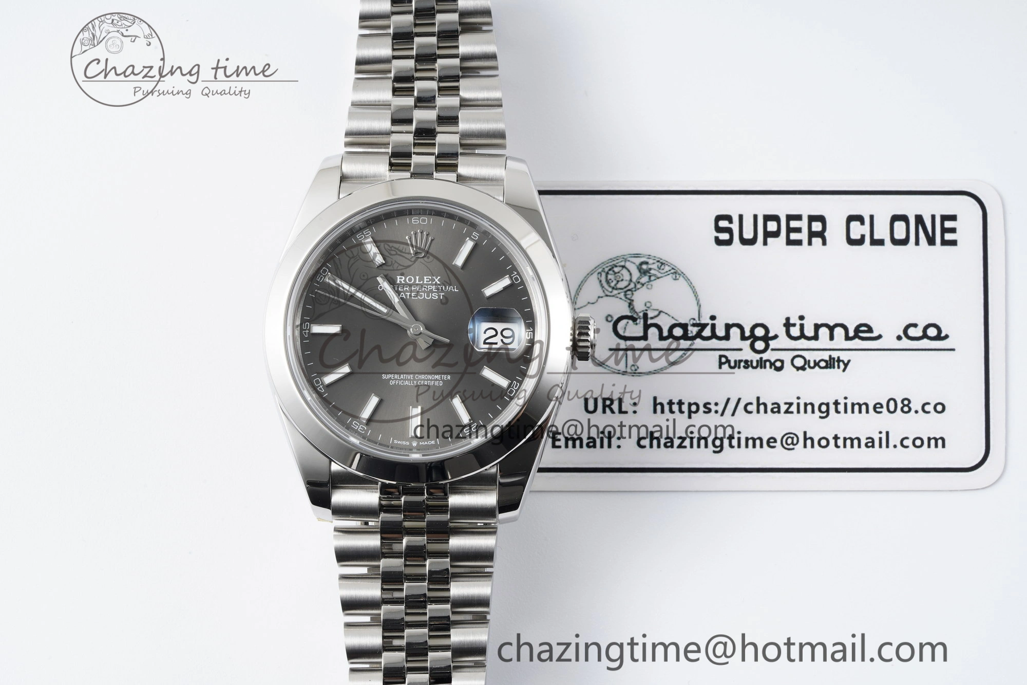 DateJust 41 SS Polished Bezel KING 1:1 Best Edition 904L Steel Gray Stick Dial on Jubilee Bracelet VR3235