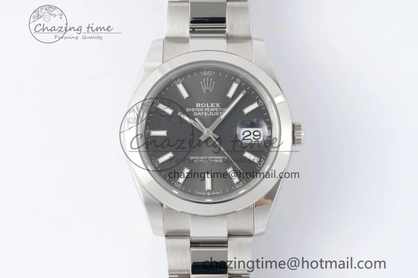 DateJust 41 SS Polished Bezel KING 1:1 Best Edition 904L Steel Gray Stick Dial on Oyster Bracelet VR3235