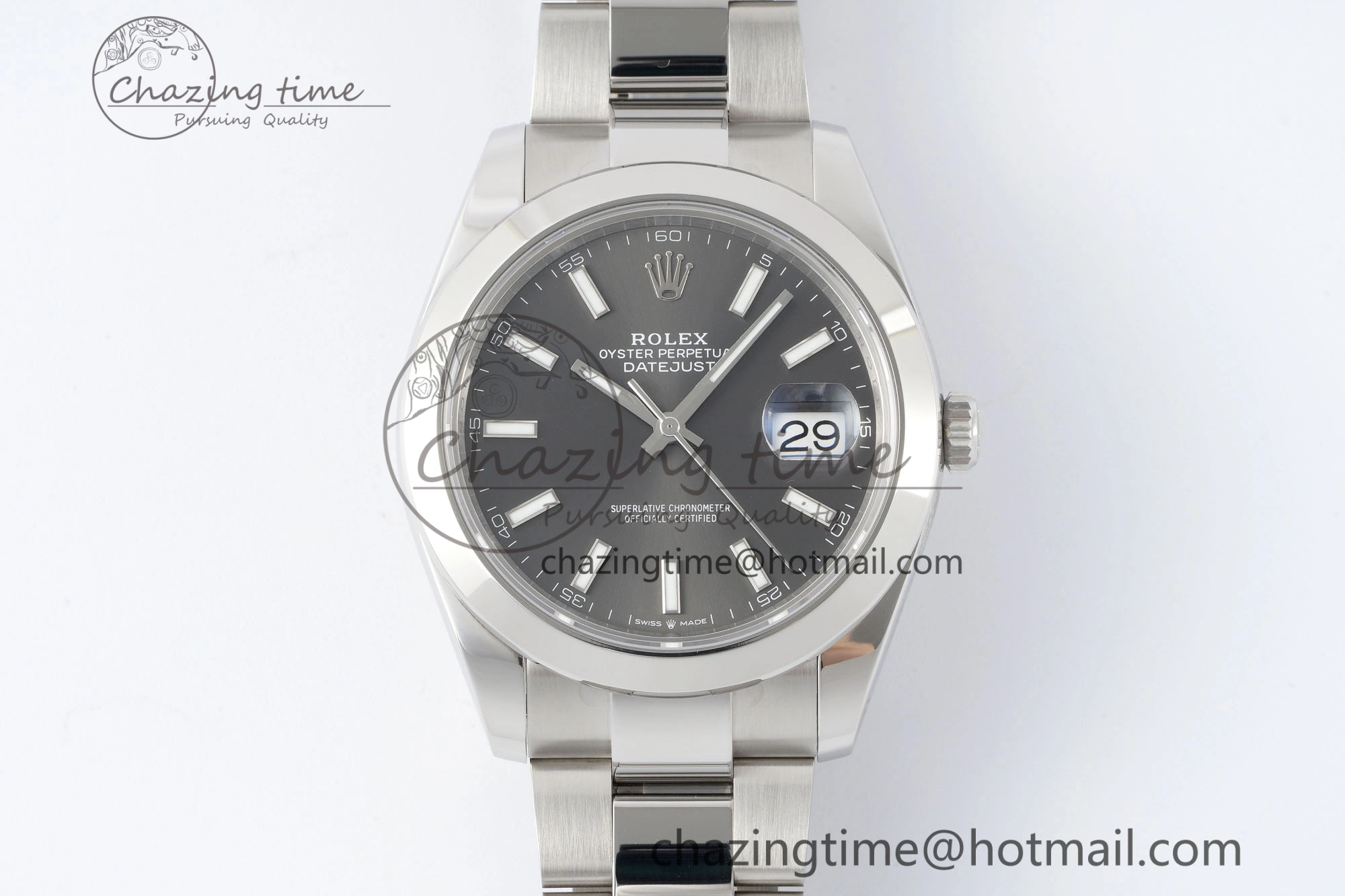 DateJust 41 SS Polished Bezel KING 1:1 Best Edition 904L Steel Gray Stick Dial on Oyster Bracelet VR3235