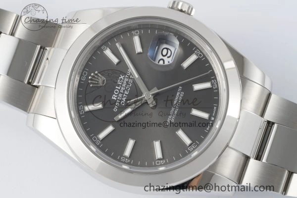 DateJust 41 SS Polished Bezel KING 1:1 Best Edition 904L Steel Gray Stick Dial on Oyster Bracelet VR3235