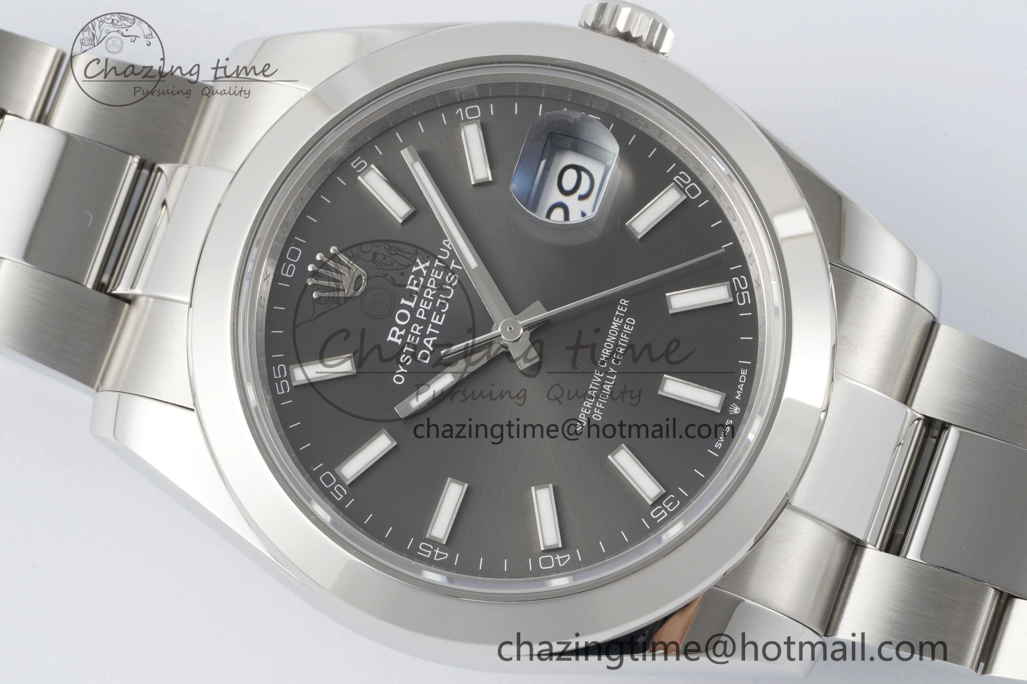 DateJust 41 SS Polished Bezel KING 1:1 Best Edition 904L Steel Gray Stick Dial on Oyster Bracelet VR3235