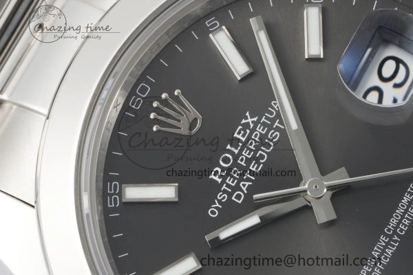 DateJust 41 SS Polished Bezel KING 1:1 Best Edition 904L Steel Gray Stick Dial on Oyster Bracelet VR3235