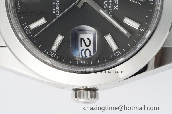 DateJust 41 SS Polished Bezel KING 1:1 Best Edition 904L Steel Gray Stick Dial on Oyster Bracelet VR3235