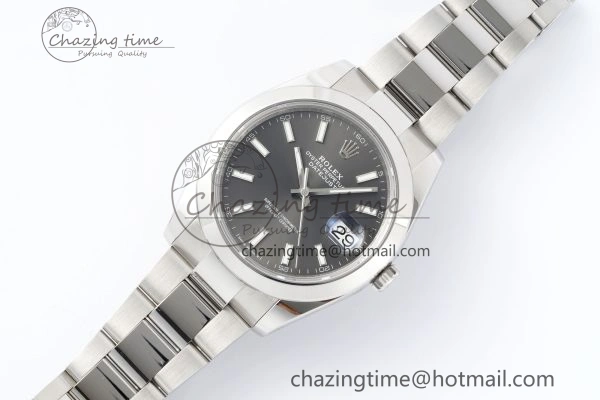 DateJust 41 SS Polished Bezel KING 1:1 Best Edition 904L Steel Gray Stick Dial on Oyster Bracelet VR3235