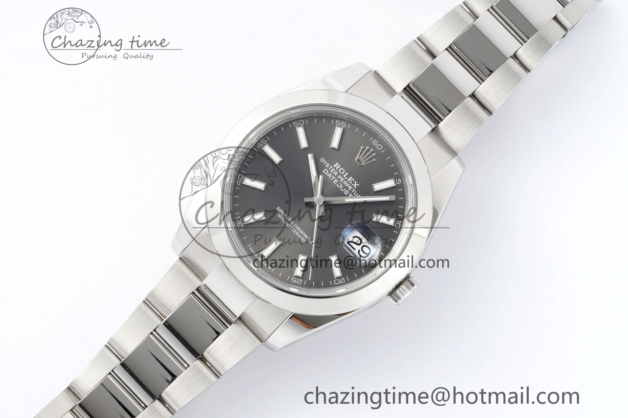 DateJust 41 SS Polished Bezel KING 1:1 Best Edition 904L Steel Gray Stick Dial on Oyster Bracelet VR3235