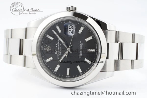 DateJust 41 SS Polished Bezel KING 1:1 Best Edition 904L Steel Gray Stick Dial on Oyster Bracelet VR3235