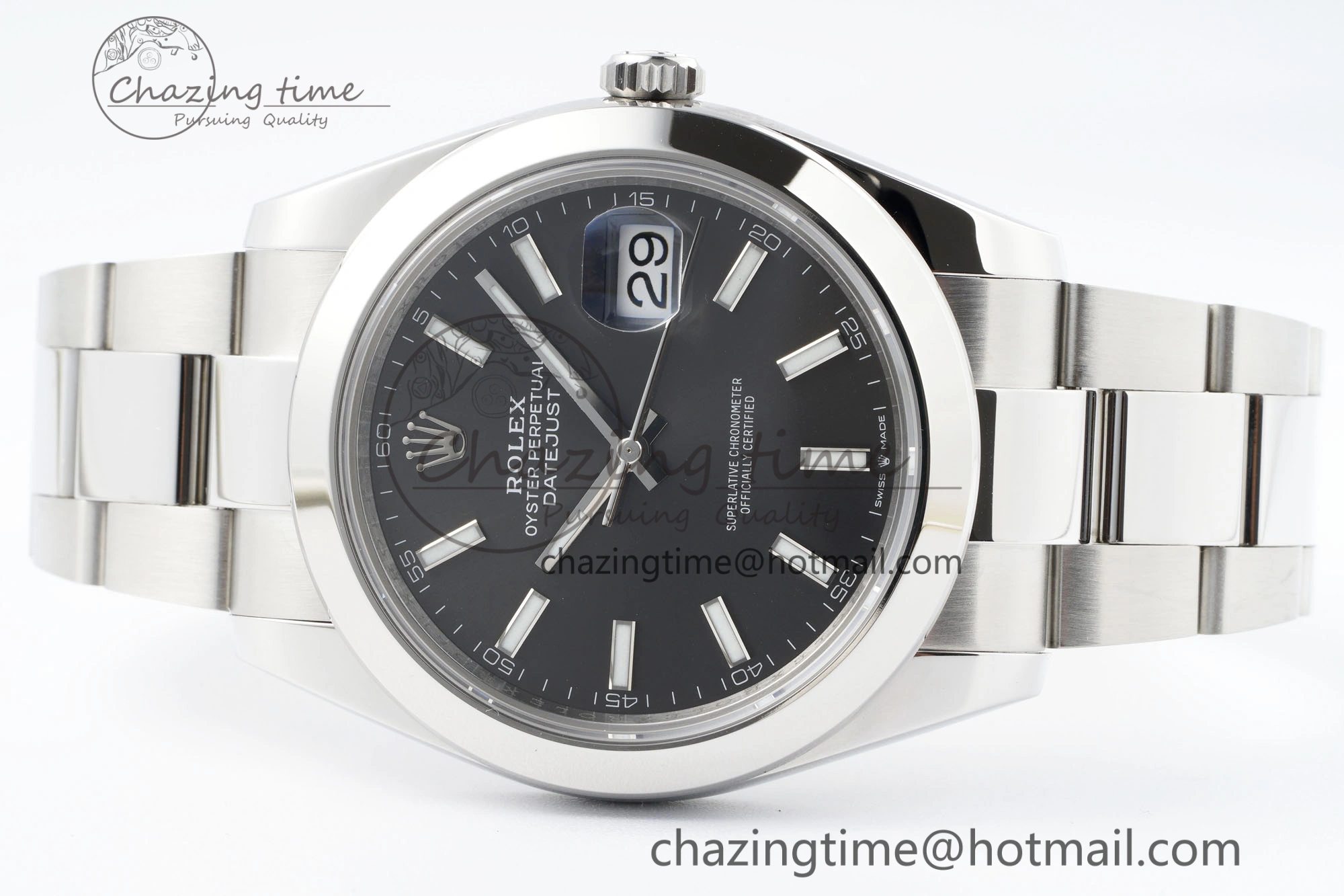DateJust 41 SS Polished Bezel KING 1:1 Best Edition 904L Steel Gray Stick Dial on Oyster Bracelet VR3235