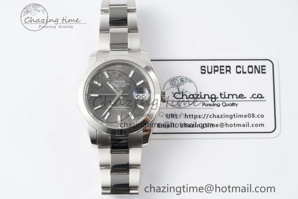 DateJust 41 SS Polished Bezel KING 1:1 Best Edition 904L Steel Gray Stick Dial on Oyster Bracelet VR3235