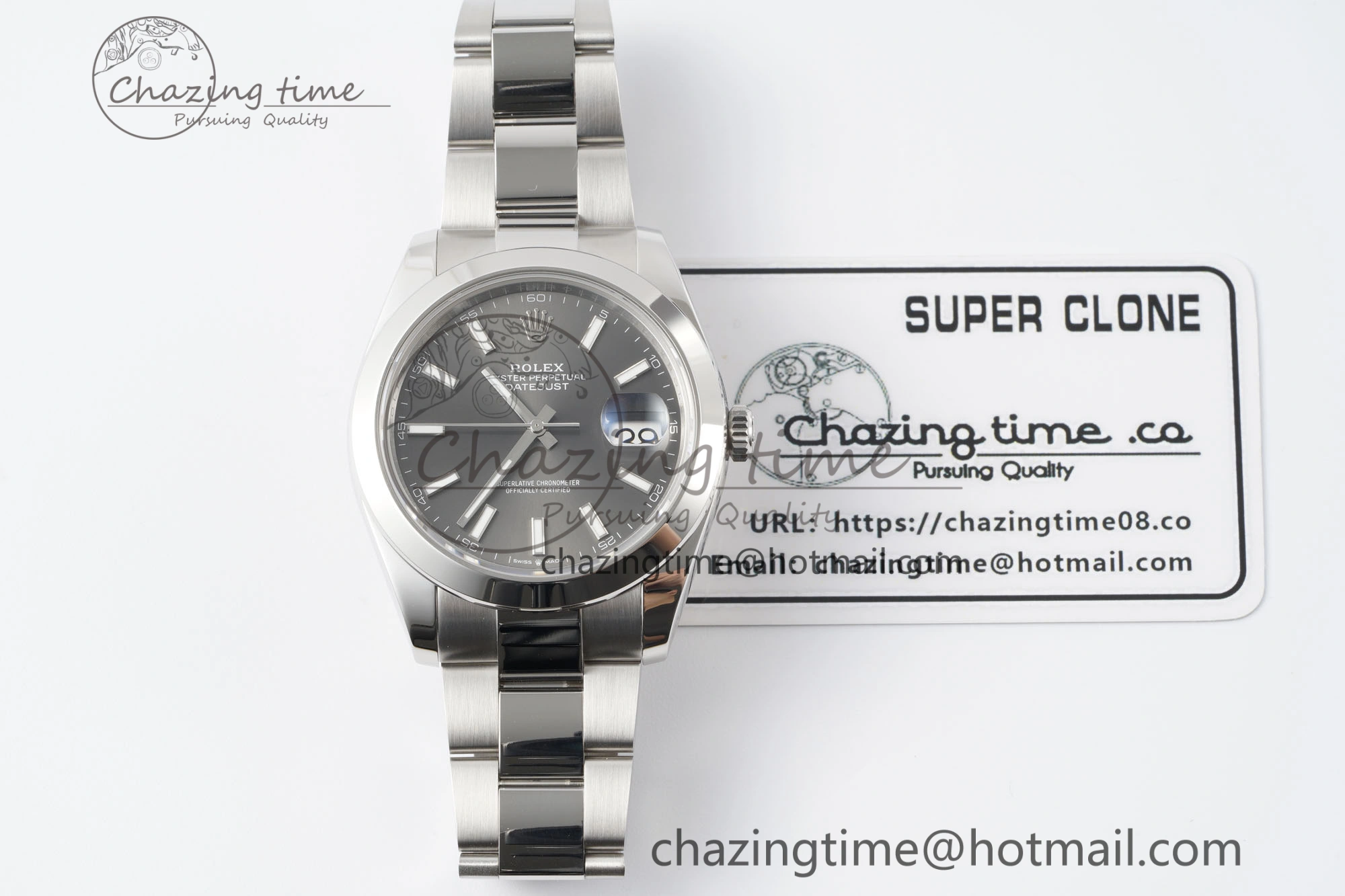 DateJust 41 SS Polished Bezel KING 1:1 Best Edition 904L Steel Gray Stick Dial on Oyster Bracelet VR3235