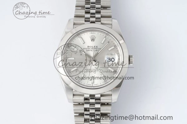 DateJust 41 SS Polished Bezel KING 1:1 Best Edition 904L Steel Silver Stick Dial on Jubilee Bracelet VR3235