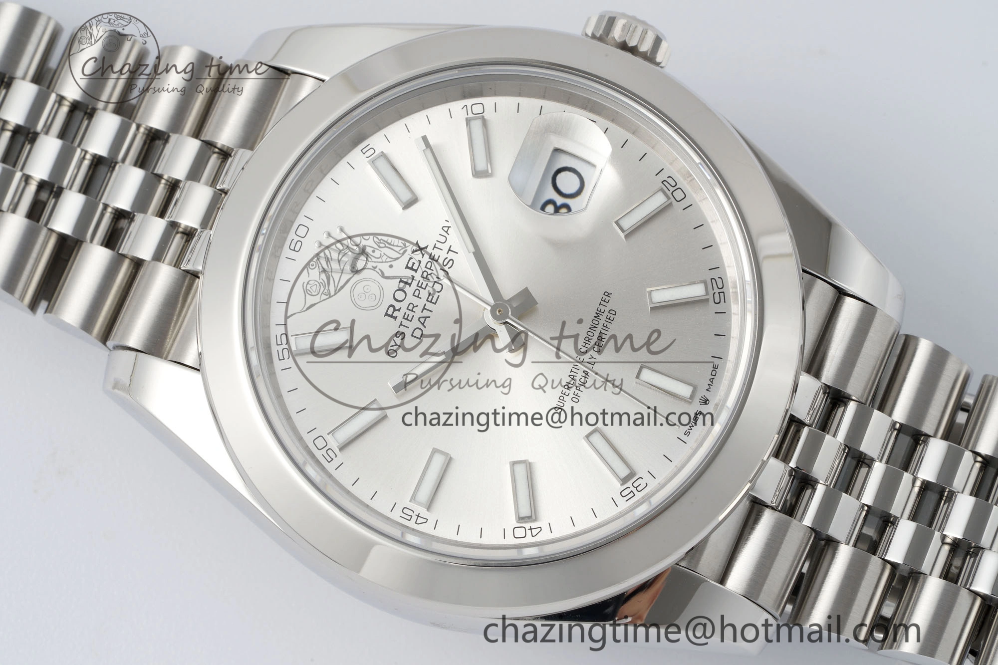 DateJust 41 SS Polished Bezel KING 1:1 Best Edition 904L Steel Silver Stick Dial on Jubilee Bracelet VR3235