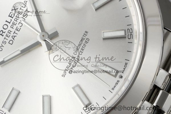 DateJust 41 SS Polished Bezel KING 1:1 Best Edition 904L Steel Silver Stick Dial on Jubilee Bracelet VR3235