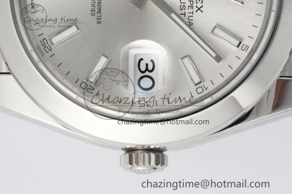 DateJust 41 SS Polished Bezel KING 1:1 Best Edition 904L Steel Silver Stick Dial on Jubilee Bracelet VR3235