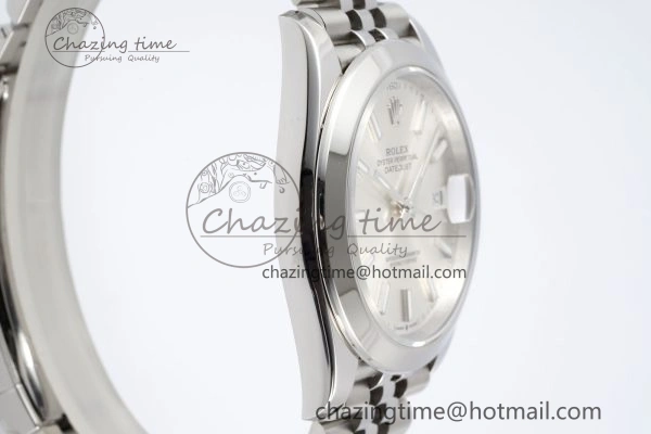 DateJust 41 SS Polished Bezel KING 1:1 Best Edition 904L Steel Silver Stick Dial on Jubilee Bracelet VR3235