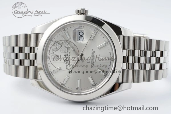 DateJust 41 SS Polished Bezel KING 1:1 Best Edition 904L Steel Silver Stick Dial on Jubilee Bracelet VR3235