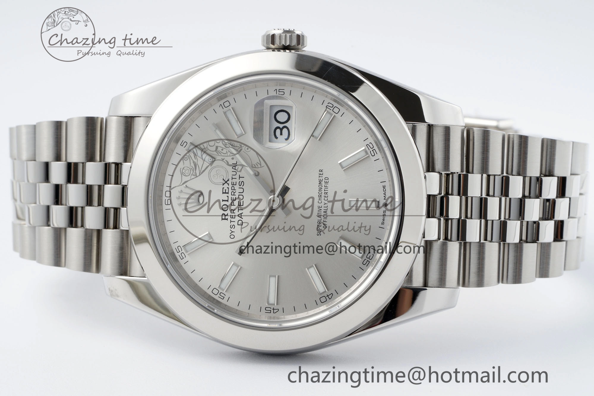 DateJust 41 SS Polished Bezel KING 1:1 Best Edition 904L Steel Silver Stick Dial on Jubilee Bracelet VR3235
