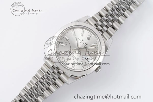 DateJust 41 SS Polished Bezel KING 1:1 Best Edition 904L Steel Silver Stick Dial on Jubilee Bracelet VR3235