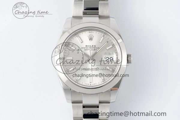 DateJust 41 SS Polished Bezel KING 1:1 Best Edition 904L Steel Silver Stick Dial on Oyster Bracelet VR3235