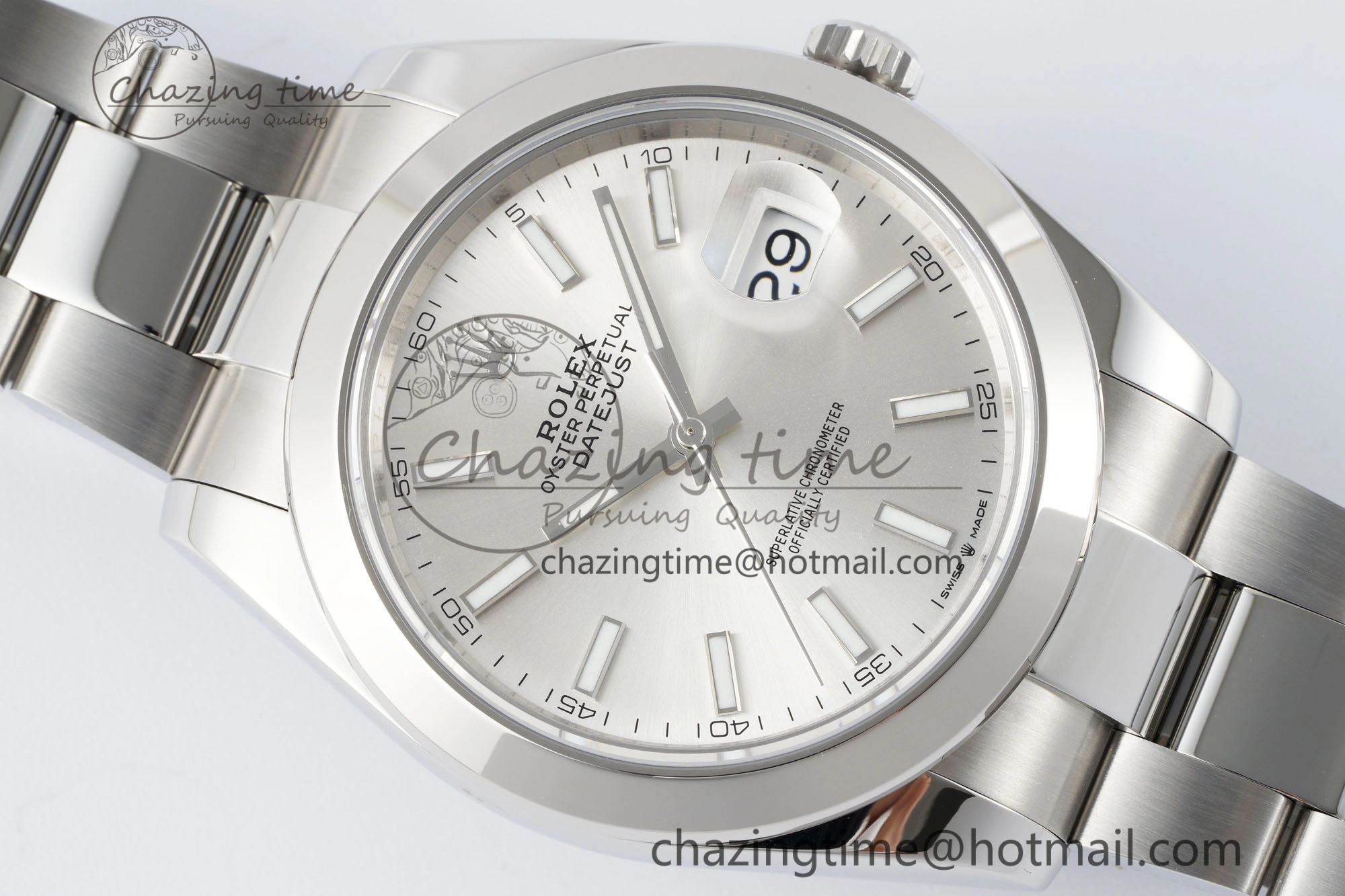 DateJust 41 SS Polished Bezel KING 1:1 Best Edition 904L Steel Silver Stick Dial on Oyster Bracelet VR3235