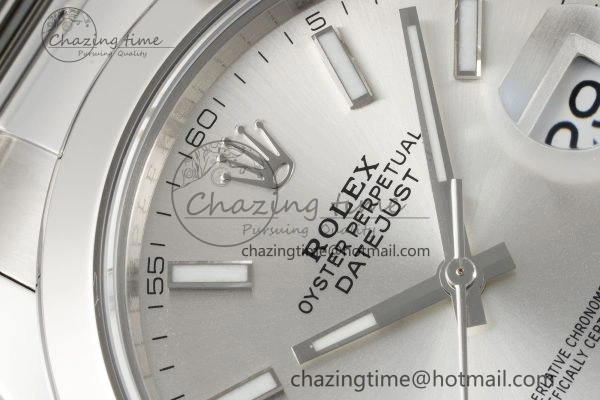 DateJust 41 SS Polished Bezel KING 1:1 Best Edition 904L Steel Silver Stick Dial on Oyster Bracelet VR3235