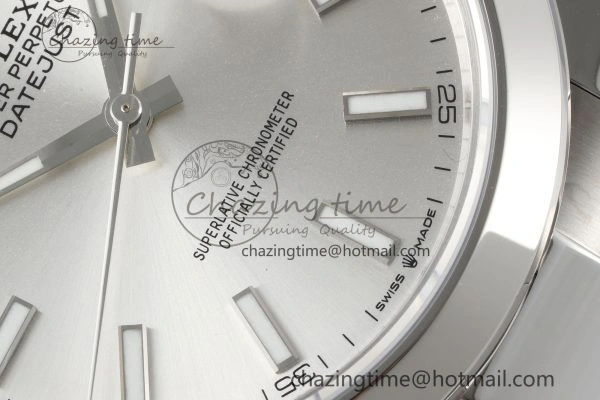 DateJust 41 SS Polished Bezel KING 1:1 Best Edition 904L Steel Silver Stick Dial on Oyster Bracelet VR3235