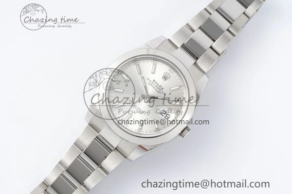 DateJust 41 SS Polished Bezel KING 1:1 Best Edition 904L Steel Silver Stick Dial on Oyster Bracelet VR3235