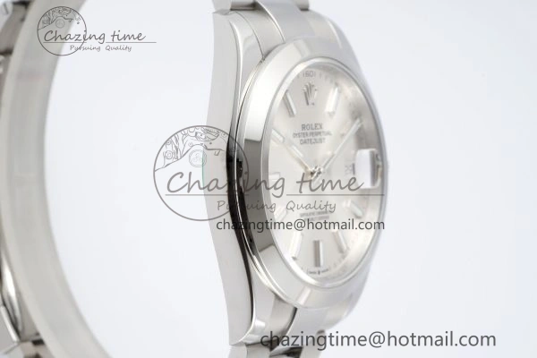 DateJust 41 SS Polished Bezel KING 1:1 Best Edition 904L Steel Silver Stick Dial on Oyster Bracelet VR3235