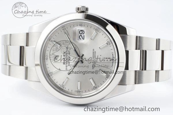 DateJust 41 SS Polished Bezel KING 1:1 Best Edition 904L Steel Silver Stick Dial on Oyster Bracelet VR3235