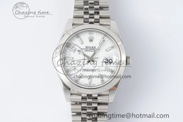 DateJust 41 SS Polished Bezel KING 1:1 Best Edition 904L Steel White Stick Dial on Jubilee Bracelet VR3235