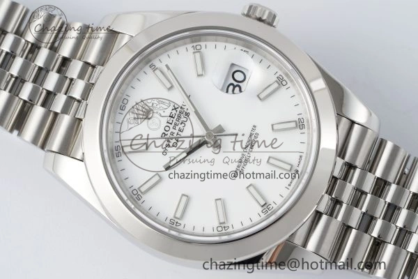 DateJust 41 SS Polished Bezel KING 1:1 Best Edition 904L Steel White Stick Dial on Jubilee Bracelet VR3235
