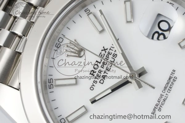 DateJust 41 SS Polished Bezel KING 1:1 Best Edition 904L Steel White Stick Dial on Jubilee Bracelet VR3235