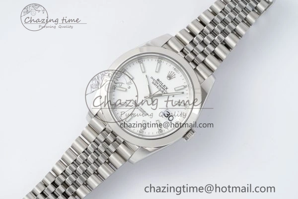 DateJust 41 SS Polished Bezel KING 1:1 Best Edition 904L Steel White Stick Dial on Jubilee Bracelet VR3235