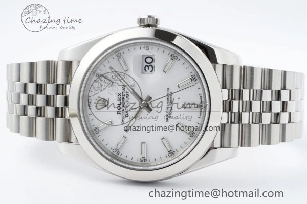 DateJust 41 SS Polished Bezel KING 1:1 Best Edition 904L Steel White Stick Dial on Jubilee Bracelet VR3235