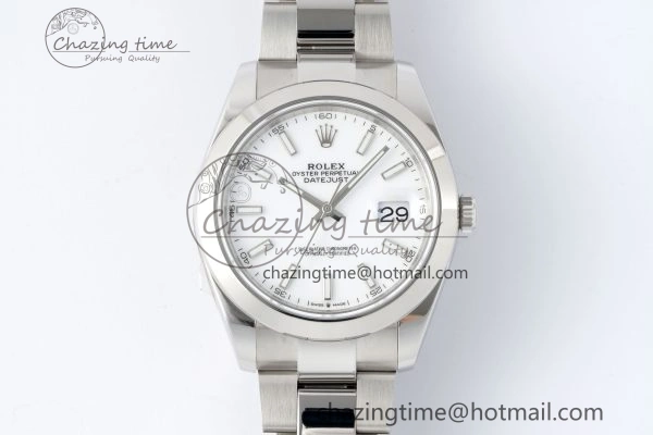 DateJust 41 SS Polished Bezel KING 1:1 Best Edition 904L Steel White Stick Dial on Oyster Bracelet VR3235