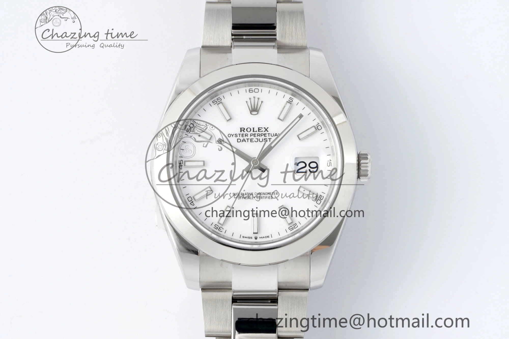 DateJust 41 SS Polished Bezel KING 1:1 Best Edition 904L Steel White Stick Dial on Oyster Bracelet VR3235