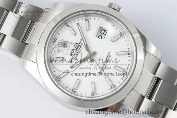 DateJust 41 SS Polished Bezel KING 1:1 Best Edition 904L Steel White Stick Dial on Oyster Bracelet VR3235