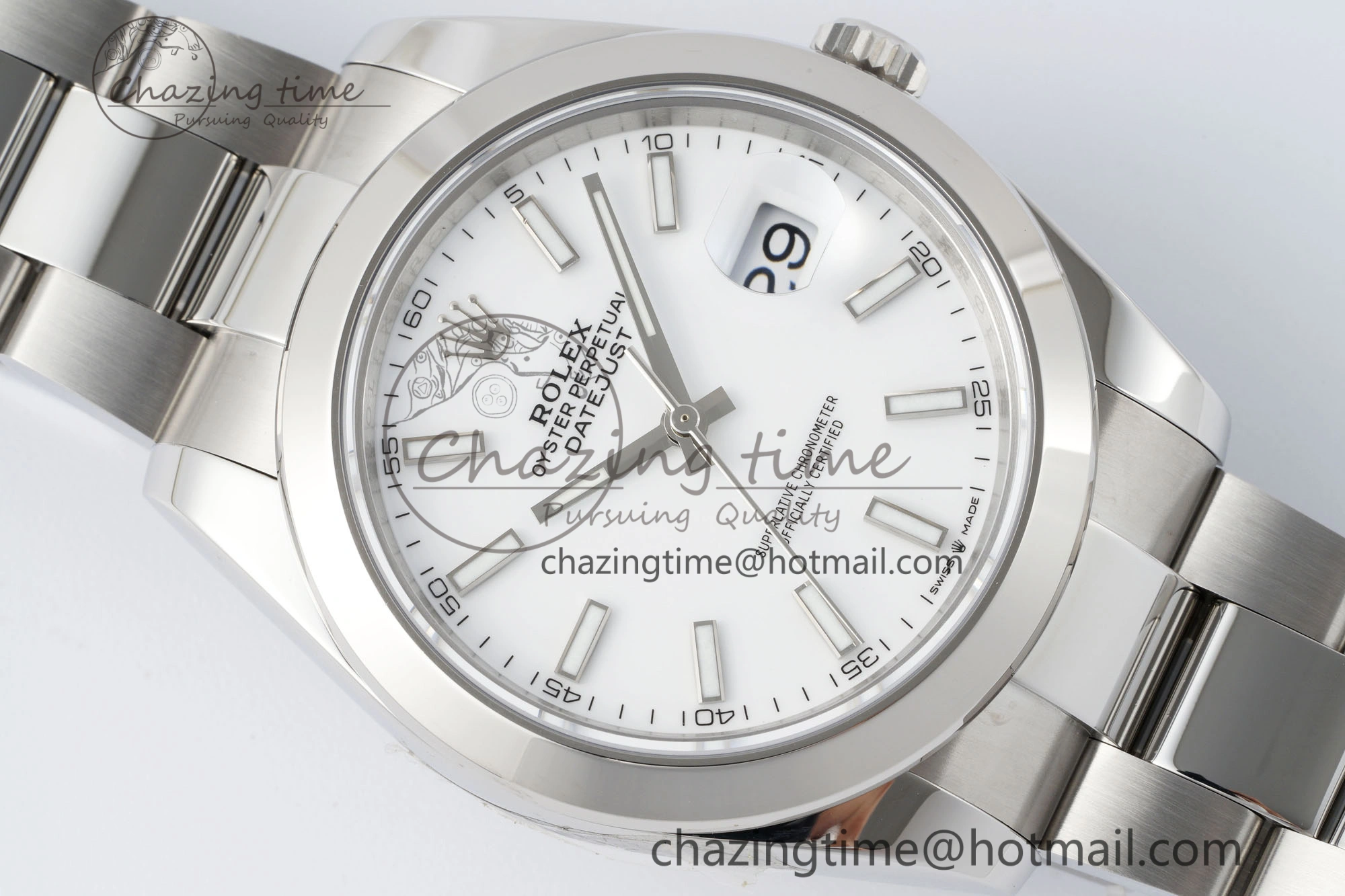 DateJust 41 SS Polished Bezel KING 1:1 Best Edition 904L Steel White Stick Dial on Oyster Bracelet VR3235
