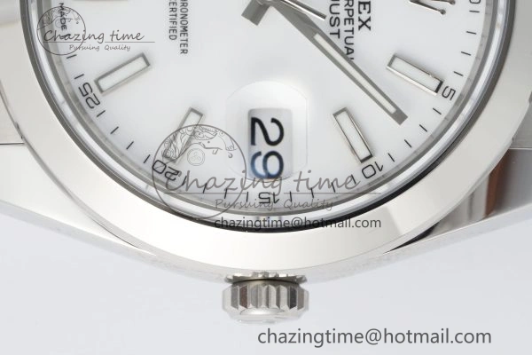 DateJust 41 SS Polished Bezel KING 1:1 Best Edition 904L Steel White Stick Dial on Oyster Bracelet VR3235