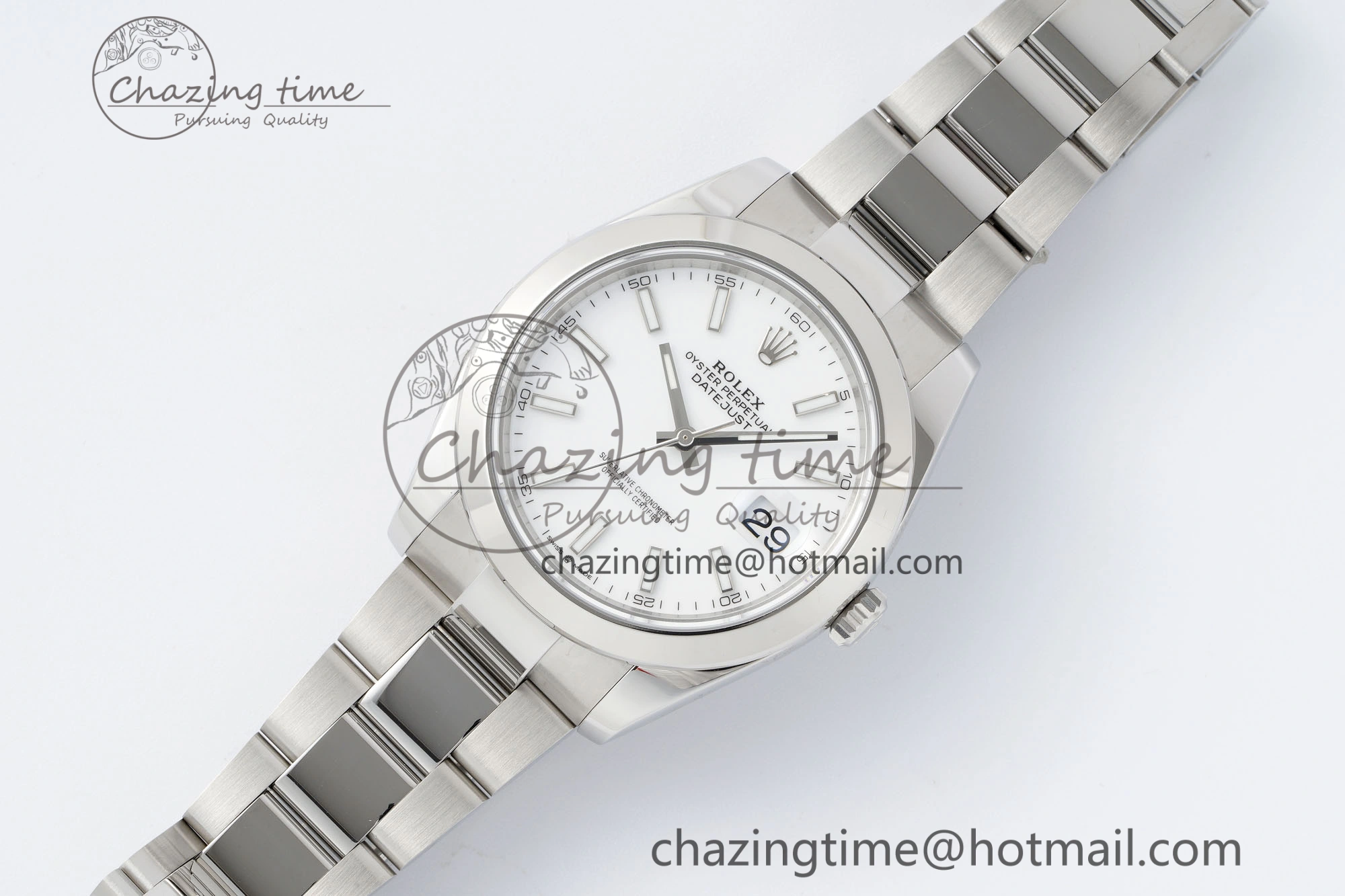 DateJust 41 SS Polished Bezel KING 1:1 Best Edition 904L Steel White Stick Dial on Oyster Bracelet VR3235
