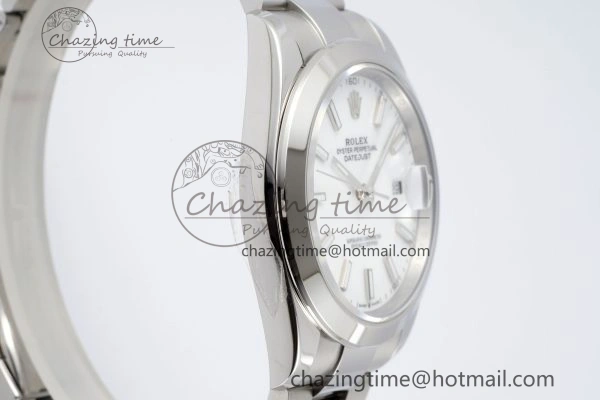 DateJust 41 SS Polished Bezel KING 1:1 Best Edition 904L Steel White Stick Dial on Oyster Bracelet VR3235