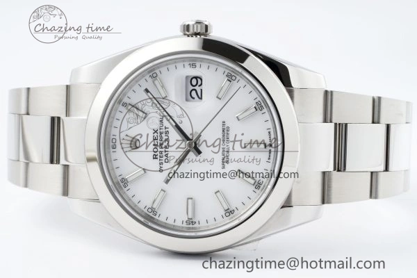 DateJust 41 SS Polished Bezel KING 1:1 Best Edition 904L Steel White Stick Dial on Oyster Bracelet VR3235