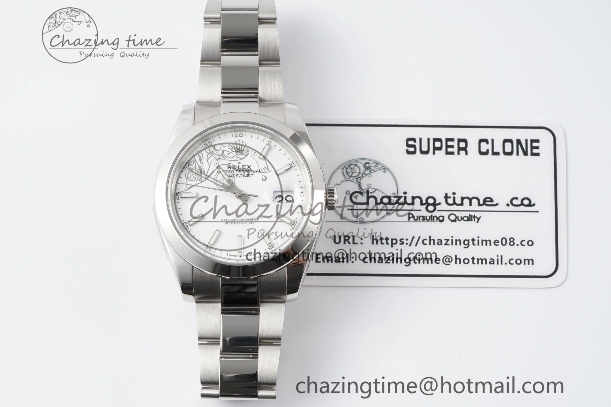 DateJust 41 SS Polished Bezel KING 1:1 Best Edition 904L Steel White Stick Dial on Oyster Bracelet VR3235