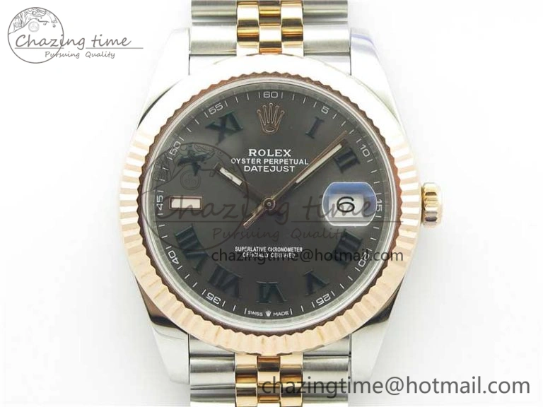 DateJust 41 SS RG 126333 Fluted Bezel DJF Best Edition 904L Steel Gray Dial Green Roman Markers on Jubilee Bracelet A2836