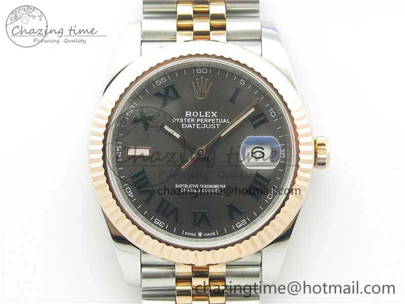 DateJust 41 SS RG 126333 Fluted Bezel DJF Best Edition 904L Steel Gray Dial Green Roman Markers on Jubilee Bracelet A2836