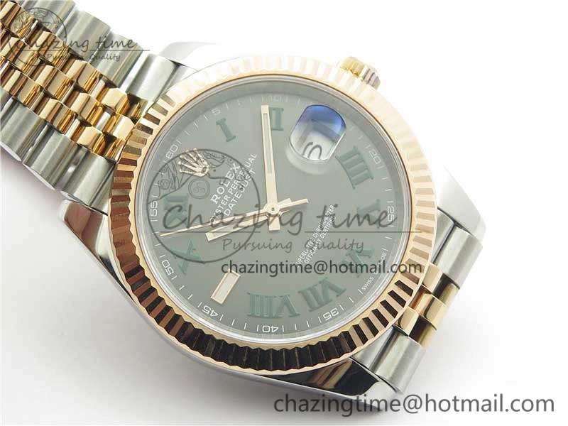 DateJust 41 SS RG 126333 Fluted Bezel DJF Best Edition 904L Steel Gray Dial Green Roman Markers on Jubilee Bracelet A2836