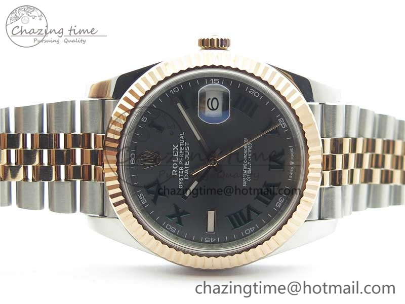DateJust 41 SS RG 126333 Fluted Bezel DJF Best Edition 904L Steel Gray Dial Green Roman Markers on Jubilee Bracelet A2836