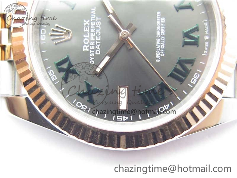 DateJust 41 SS RG 126333 Fluted Bezel DJF Best Edition 904L Steel Gray Dial Green Roman Markers on Jubilee Bracelet A2836