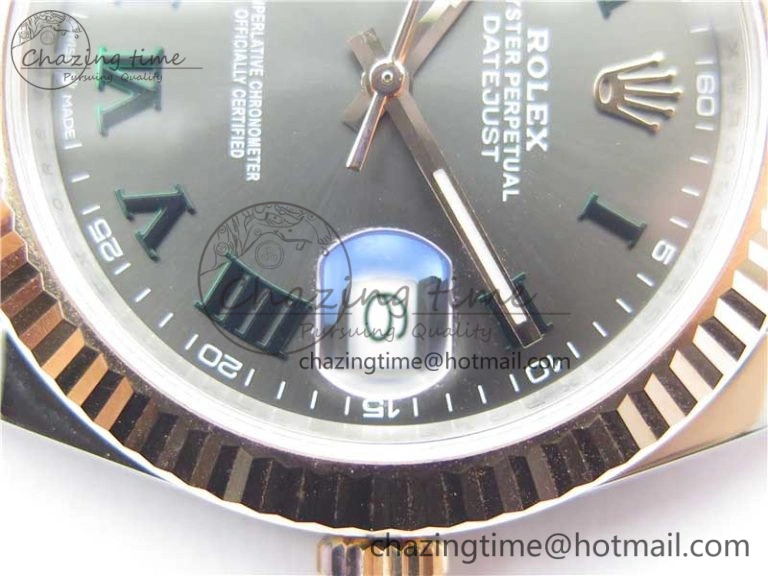 DateJust 41 SS RG 126333 Fluted Bezel DJF Best Edition 904L Steel Gray Dial Green Roman Markers on Jubilee Bracelet A2836