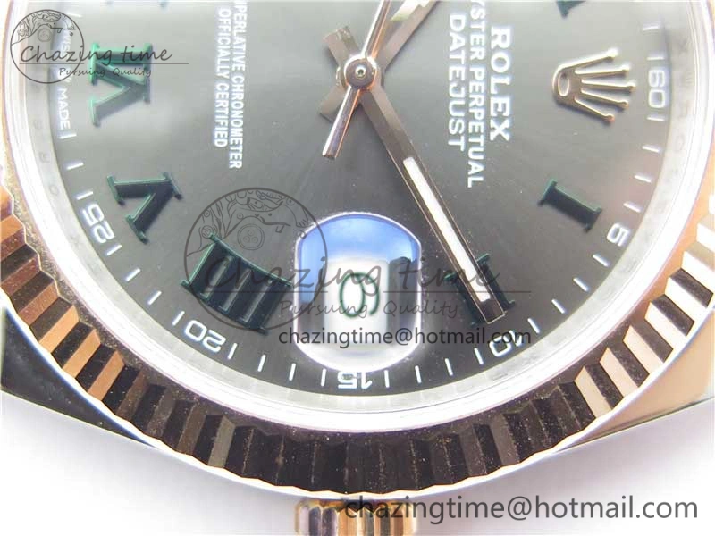 DateJust 41 SS RG 126333 Fluted Bezel DJF Best Edition 904L Steel Gray Dial Green Roman Markers on Jubilee Bracelet A2836