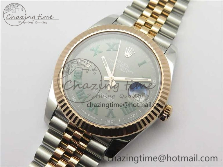 DateJust 41 SS RG 126333 Fluted Bezel DJF Best Edition 904L Steel Gray Dial Green Roman Markers on Jubilee Bracelet A2836
